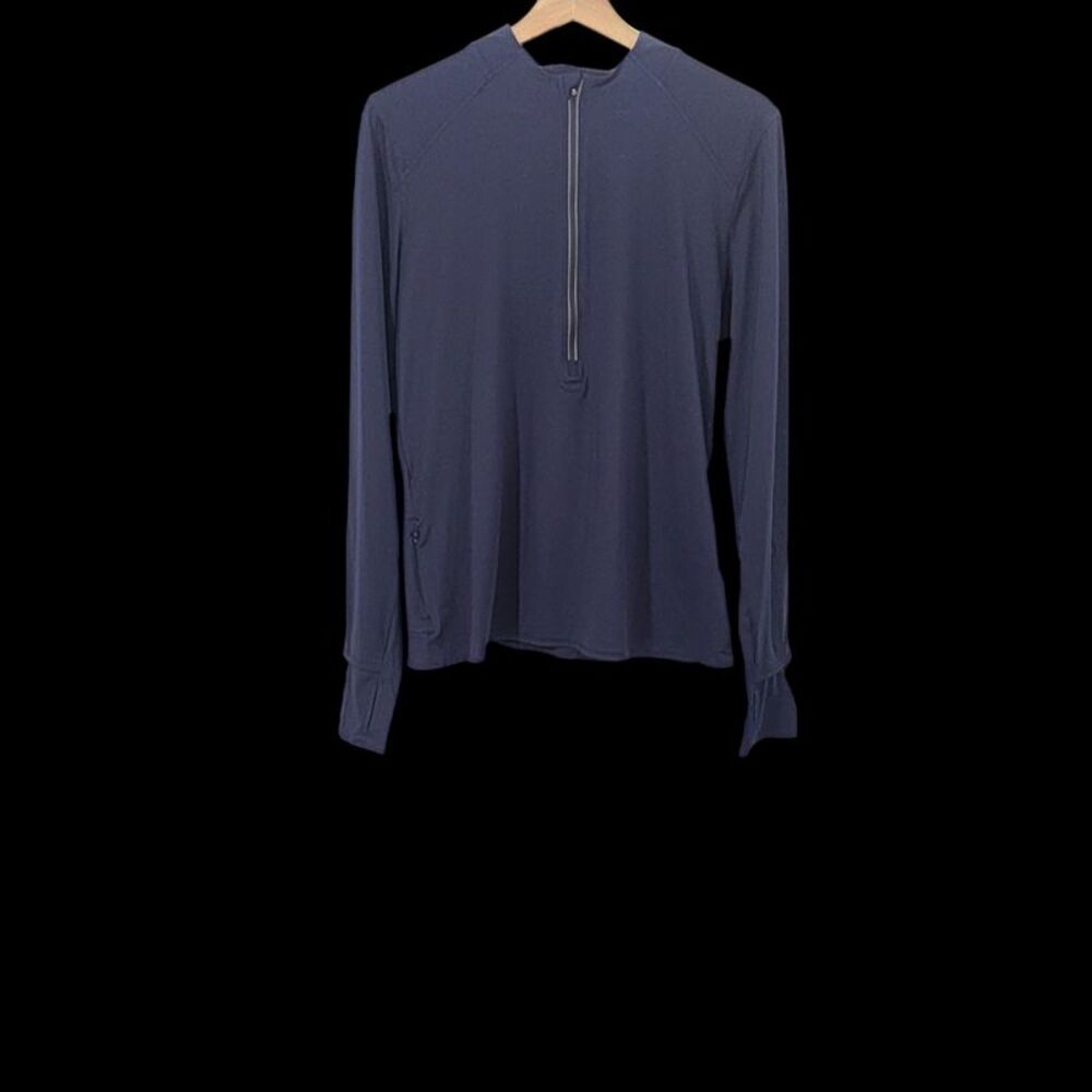 Quince Women Race Day Half-Zip Pullover Blue Sleeved Top L